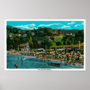 Bathing Beach vid Avalon, Catalina Island Poster
