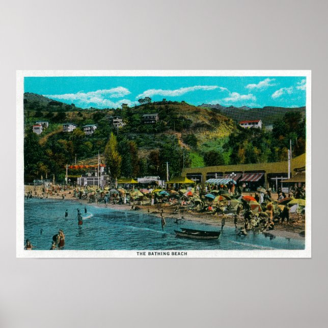 Bathing Beach vid Avalon, Catalina Island Poster (Framsidan)