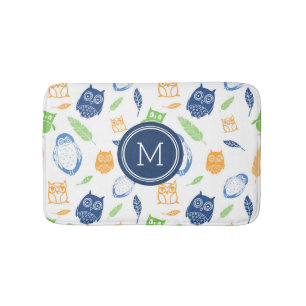 Bathmat för Monogram för ugglalimefrukt orange Badrumsmatta