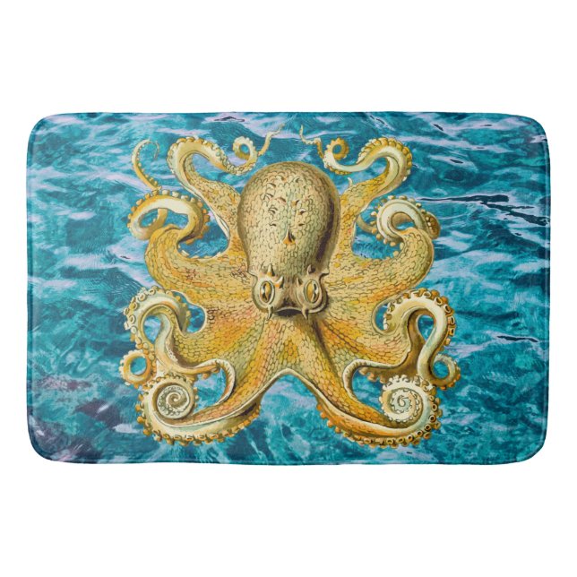 Bathmat Retro Guld Octopus vatten Badrumsmatta (Framsidan)