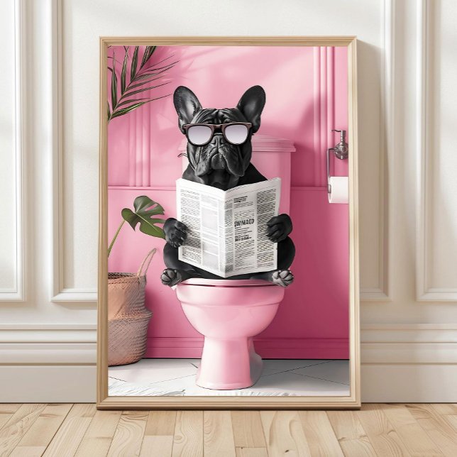 Bathroom Blue French Bulldog on Toilet Print, Funn Poster (Skapare uppladdad)