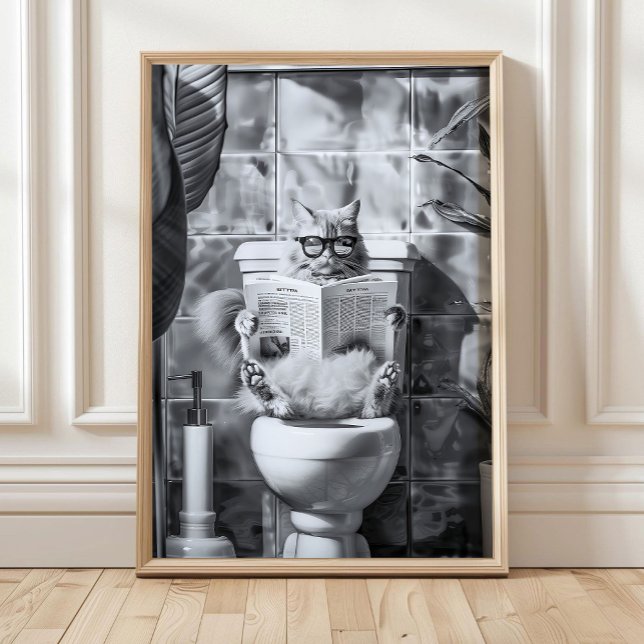 Bathroom Cat Print reading on toilet, Bathroom Wal Poster (Skapare uppladdad)