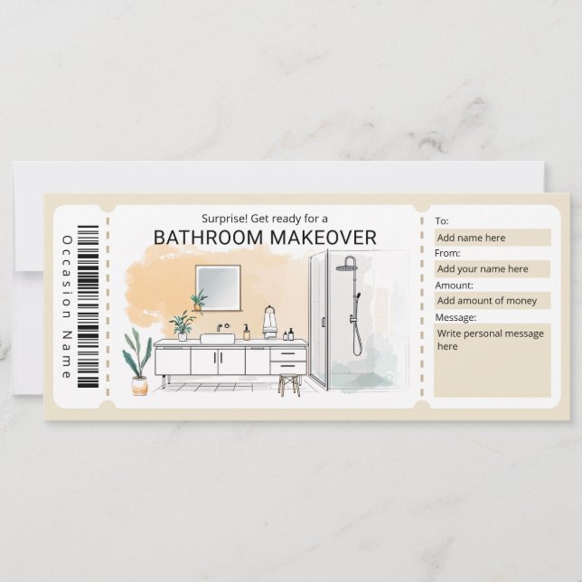 Bathroom Makeover Gift Certificate Inbjudningar (Framsida)