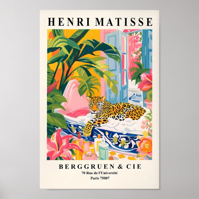 Bathroom Print, Leopard Wall Art, Maximalism Henri Poster (Framsidan)