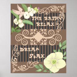 Bathroom Relaxing i Blommigten Bath Brown Poster