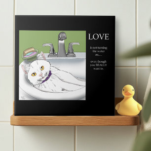 Bathroom Sink White Cat Kakelplatta