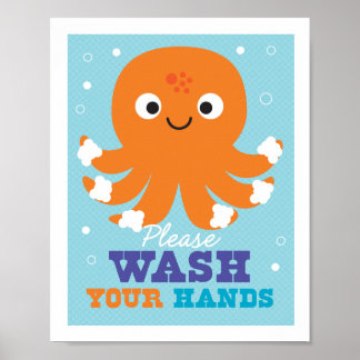 Bathroom Tvätta Händer Octopus Art Poster