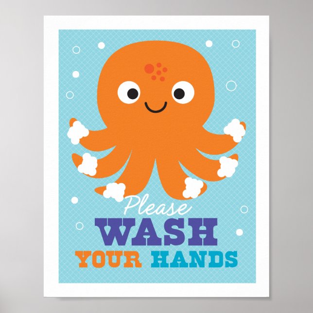 Bathroom Tvätta Händer Octopus Art Poster (Framsidan)