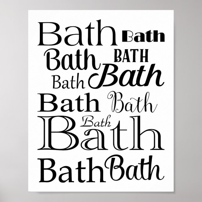 Bathroom Typography Black White Bath-tecken Poster (Framsidan)