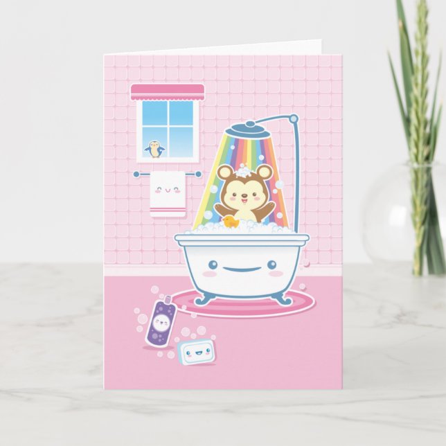 Bathtime Bear Greeting Card Kort (Framsida)