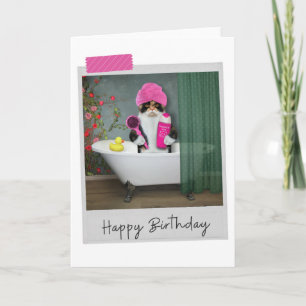 Bathtime Calico Cat Funny Birthday Card Kort