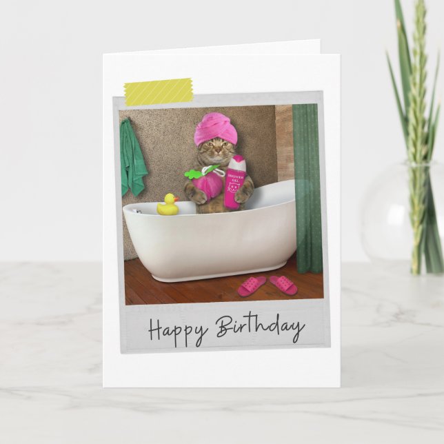 Bathtime Cat Funny Birthday Card Kort (Framsida)