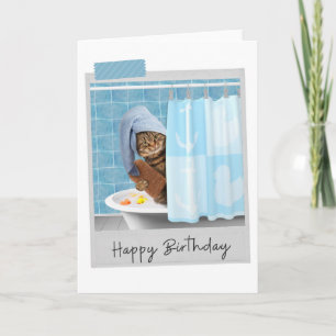 Bathtime Cat Funny Birthday Card Kort