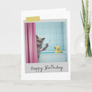 Bathtime Grått Cat Funny Birthday Card Kort