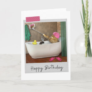 Bathtime Selfie Cat Funny Birthday Card Kort