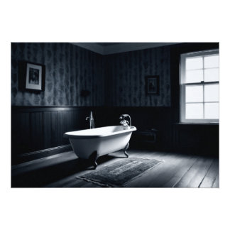 Bathtub in a dark room with ambient lighting fototryck