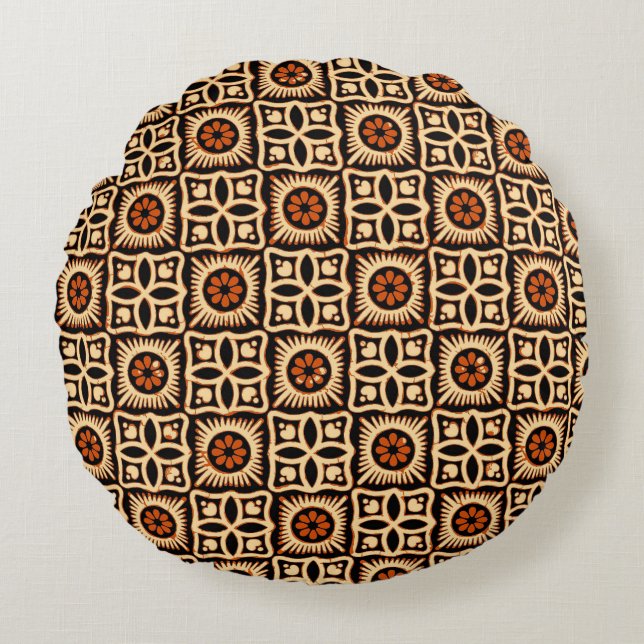 Batik abstrakt, sömlös textil mönster. rund kudde (Framsidan)