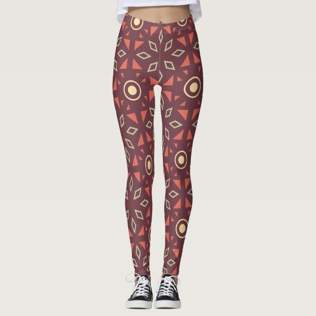 Batik Beige Brown Minimum Mönster Leggings (Framsida)