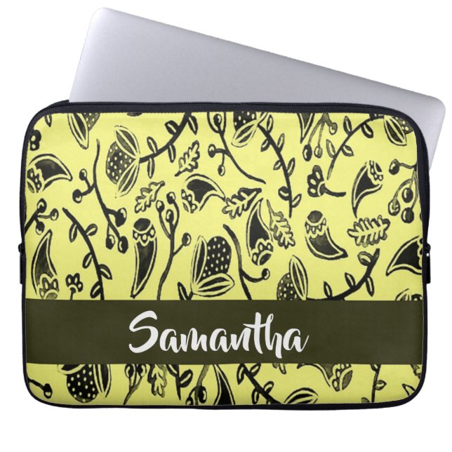 Batik blommigt brun mönster laptop fodral (Framsidan)