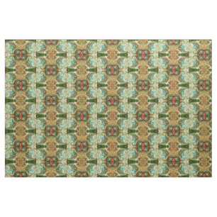 Batik Blommigt grönt röd och gult mönster Tyg