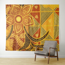 Batik Blommigt Wall Tapestry, indonesisk