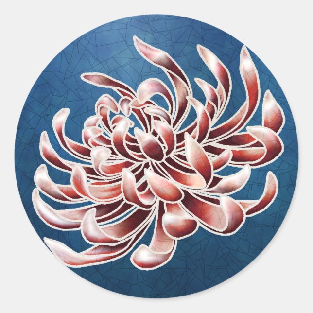 Batik Chrysanthemum Runt Klistermärke (Framsida)