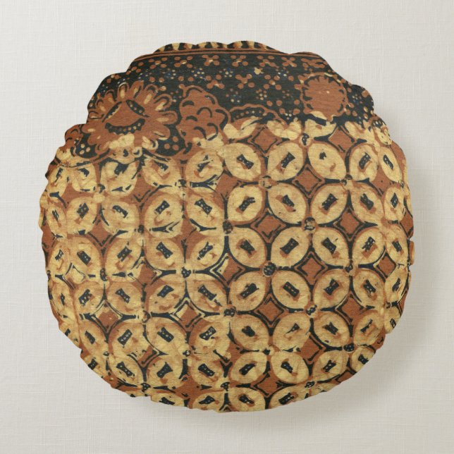 Batik Earthy Coffee Bean Elegant Rustic Ruged Rund Kudde (Framsidan)