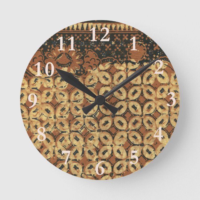 Batik Earthy Kaffeeböna Elegant Rustik Robust Rund Klocka (Framsida)
