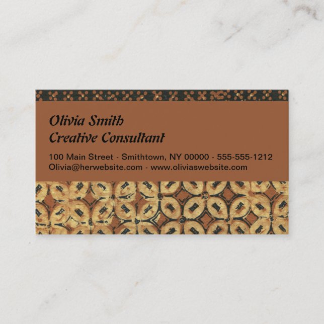 Batik Earthy Kaffeeböna Elegant Rustik Robust Visitkort (Framsida)