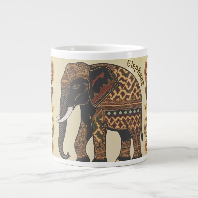 Batik elefant, vintage stil, antikt  jumbo mugg (Framsidan)