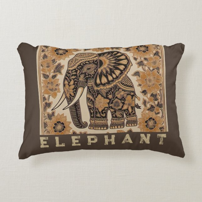 Batik Elefant Vintage Stildesign, Retro Prydnadskudde (Framsidan)