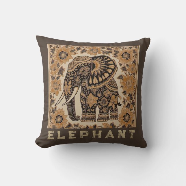 Batik Elephant Vintage Style Design, Retro  Kudde (Framsida)