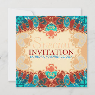 Batik Exotic Square Birthday / Speciella Inbjudan