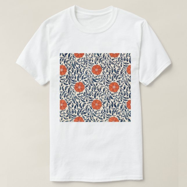 Batik Flower Mönster Chiffon Top T Shirt (Design framsida)