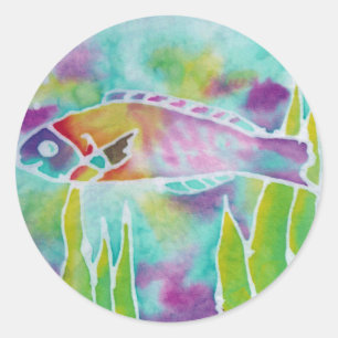 Batik Hinalea Hawaiian Wrasse Fish Batik Art Runt Klistermärke