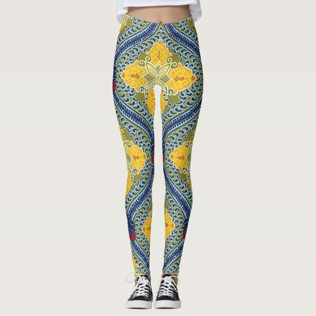 Batik indonesisk Vax-resistent Dyeing Technique Leggings (Framsida)