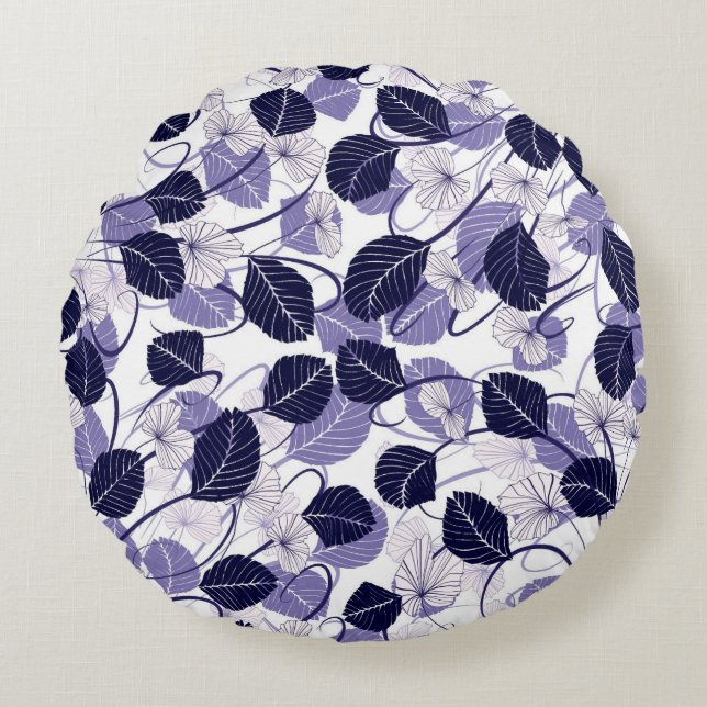 Batik Lila Löv och Vines Illustration Mönster Rund Kudde (Framsidan)