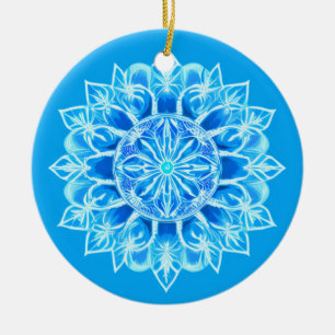 Batik Mandala Blomma i Turkos Julgransprydnad Keramik