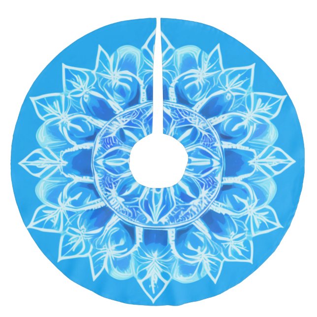 Batik Mandala Flower i Turquise Julgransmatta Borstad Polyester (Framsidan)