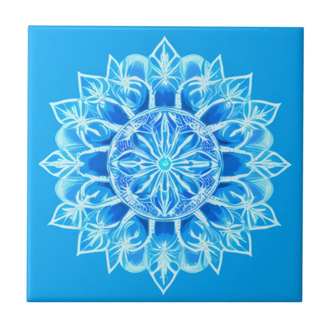Batik Mandala Flower i Turquise Kakelplatta (Framsidan)