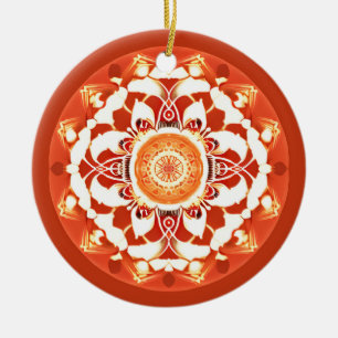Batik Mandala Mönster i Rust Red Julgransprydnad Keramik