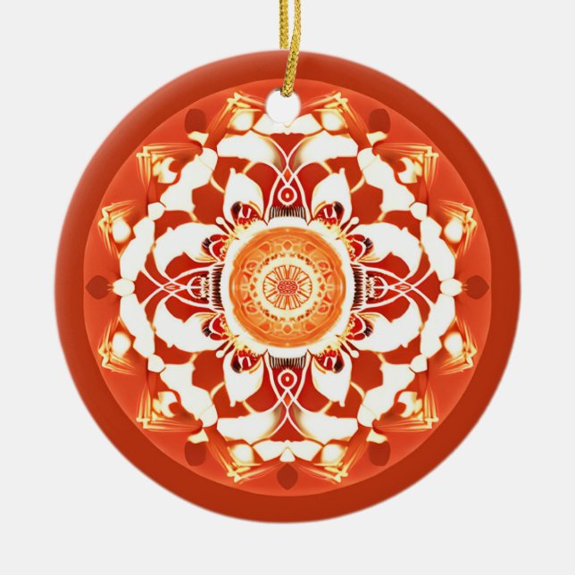 Batik Mandala Mönster i Rust Red Julgransprydnad Keramik (Framsidan)