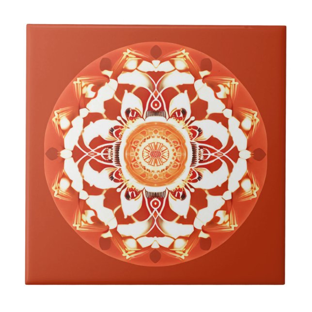 Batik Mandala Mönster i Rust Red Kakelplatta (Framsidan)