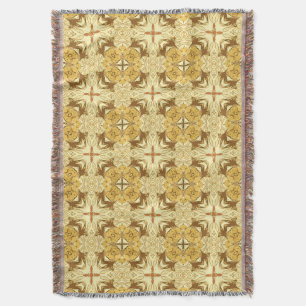 Batik Mandala Mönster Mustard Guld och Brown Filt