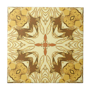 Batik Mandala Mönster Mustard Guld och Brown Kakelplatta
