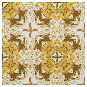 Batik Mandala Mönster Mustard Guld och Brown Tyg
