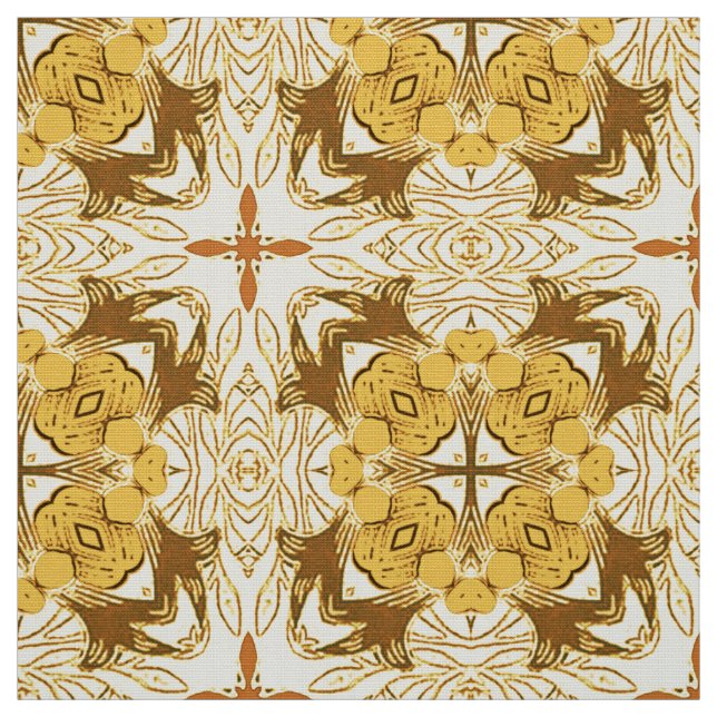 Batik Mandala Mönster Mustard Guld och Brown Tyg (Provkarta)