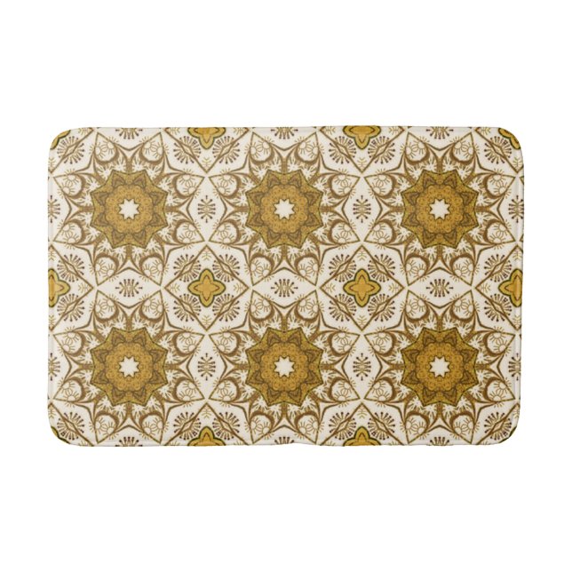 Batik Mandala Mönster Mustard Guld och Cream Bath Badrumsmatta (Framsidan)