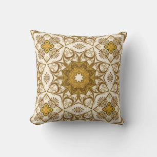 Batik Mandala Mönster Mustard Guld och Cream Kudde
