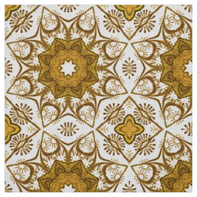 Batik Mandala Mönster Mustard Guld och Cream Tyg (Provkarta)